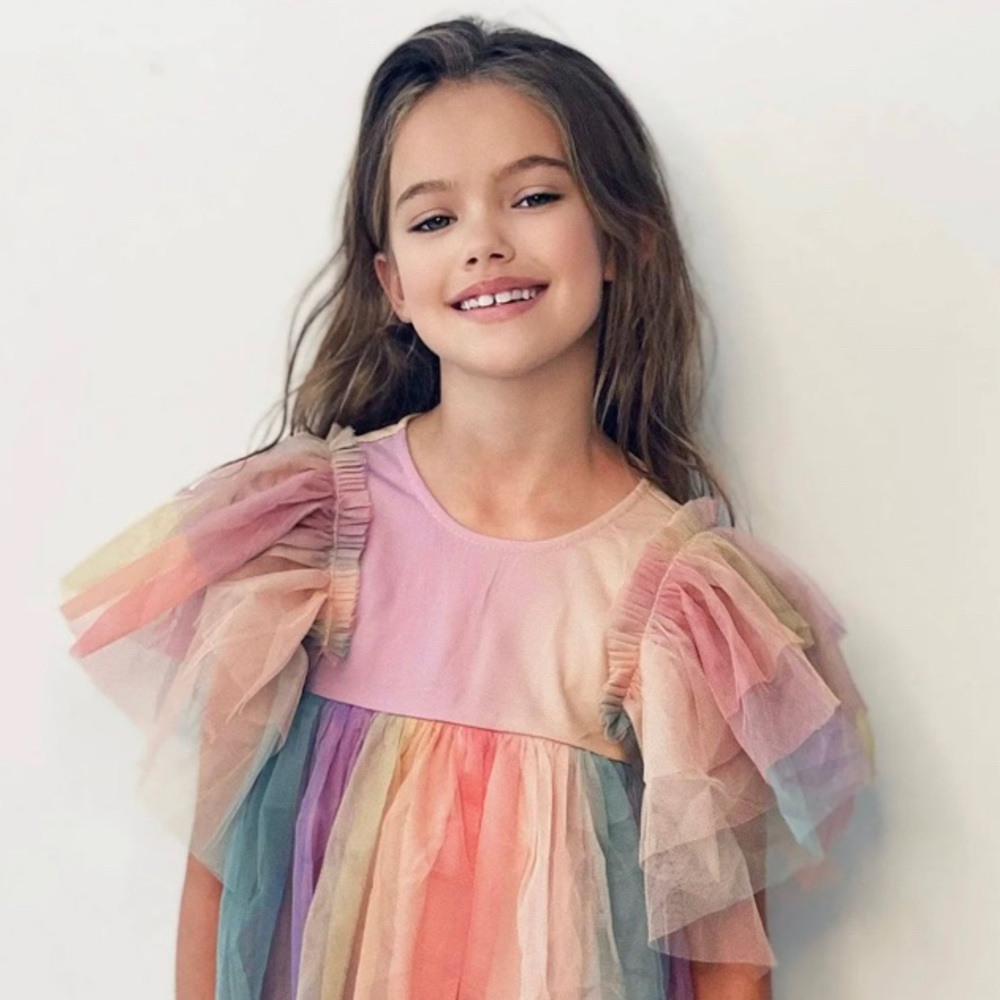 Lola + The Boys Sunset Rainbow Tulle Dress NWT